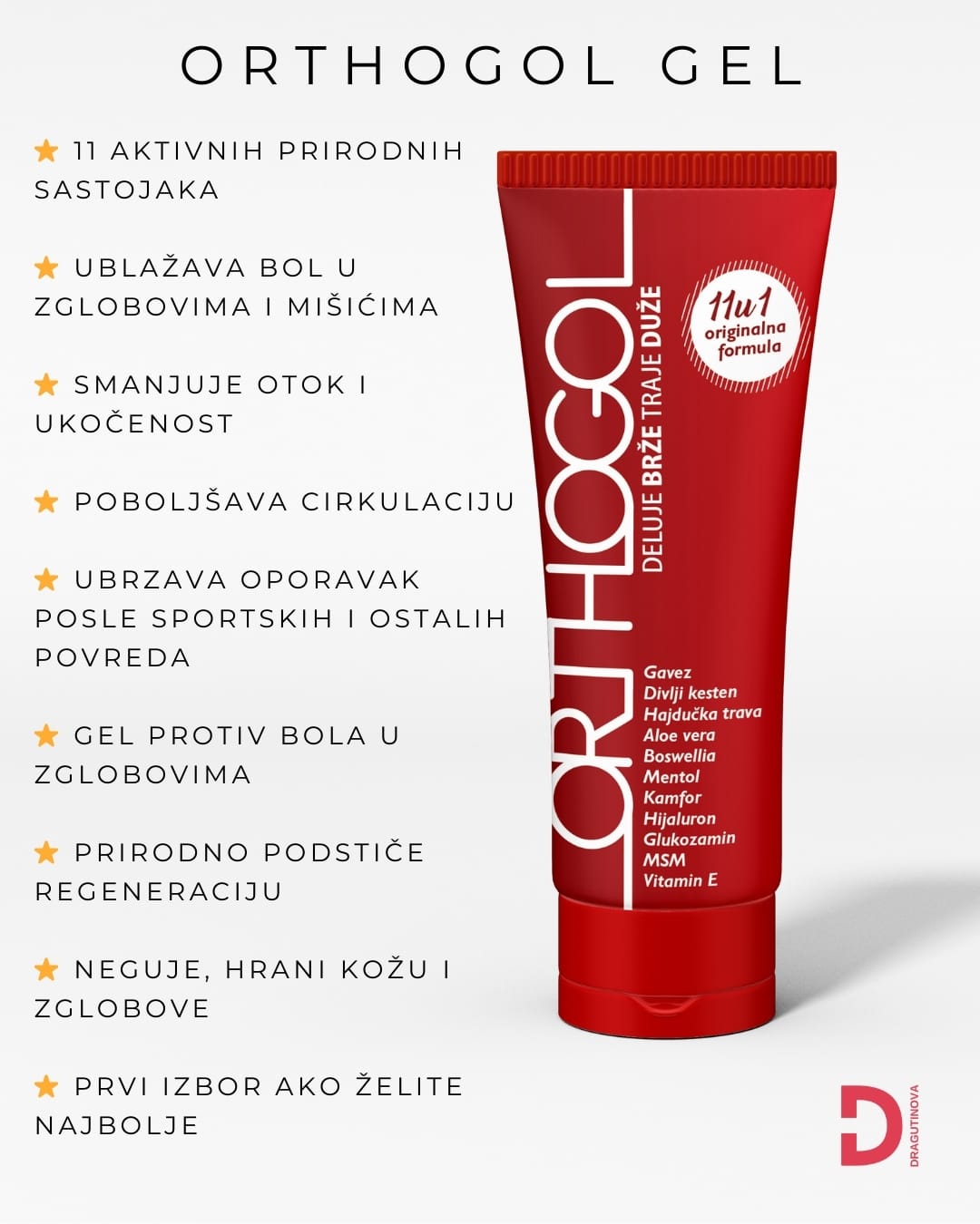 Orthogol gel za otok bol i ukočenost zgloba, krema za sportske povrede, artritis - Dragutinova Orthogol gel za otok bol i ukočenost zgloba, krema za sportske povrede, artritis